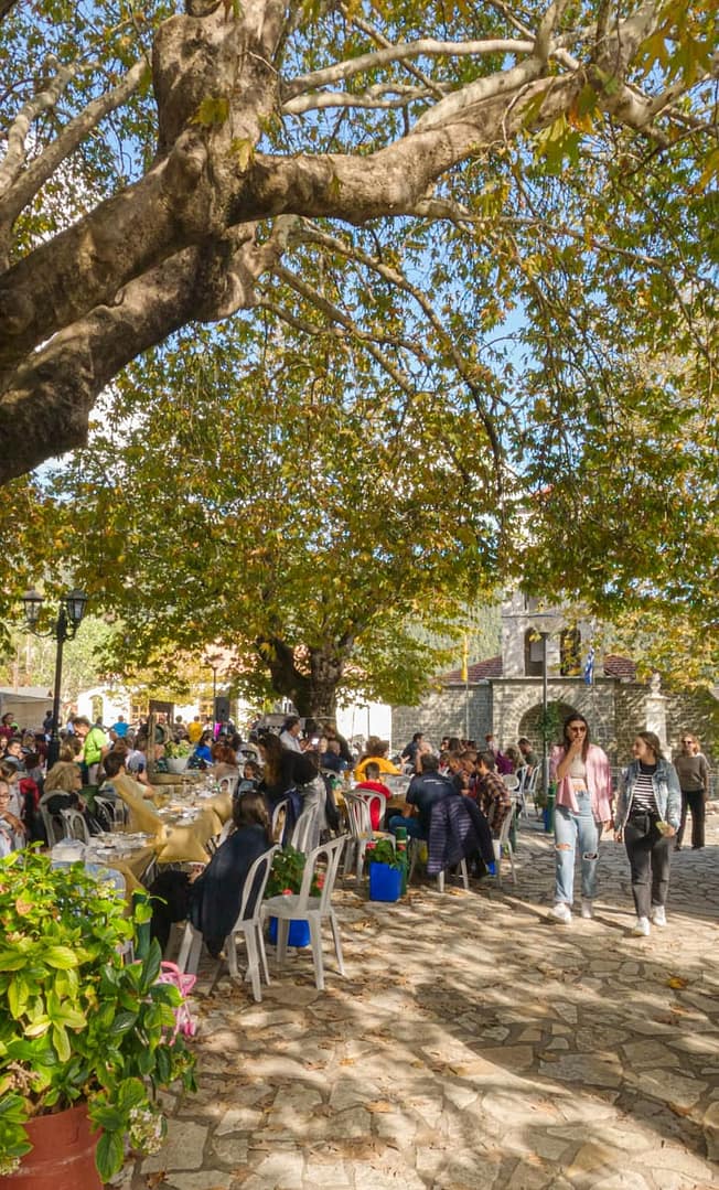 Η γιορτή τσίπουρου Κόνισκας στην πλατεία του χωριού.